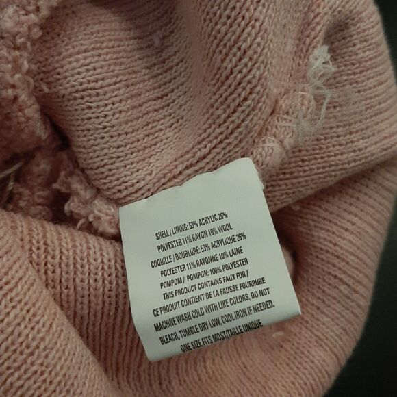 Warming Hat Pink One Size Wool Blend Knit Beanie with Faux Fur Pom Pom - Picture 6 of 6